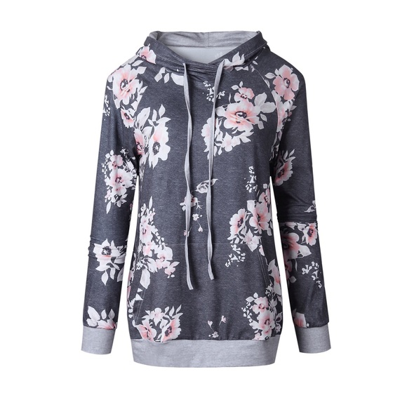 Tops Gray Floral Hoodie Poshmark